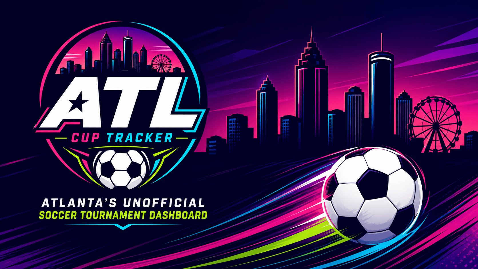 ATL Cup Tracker skyline and soccer ball artwork